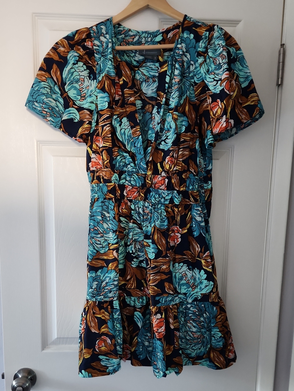 Anthropologie Somerset Mini Dress with Teal & Brown Accents